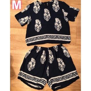 2 piece Navy Crop Top and Shorts